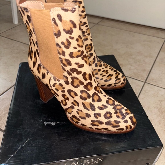 Ralph Lauren Tan Leopard Print Ankle Boots - Picture 7 of 12